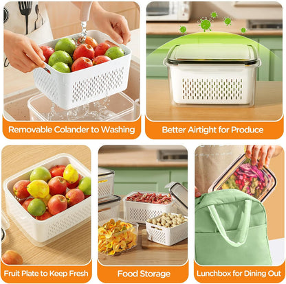 Skiennix 6-Piece Fruit Storage Containers - Leakproof Design with Removable Colanders for Fresh Produce