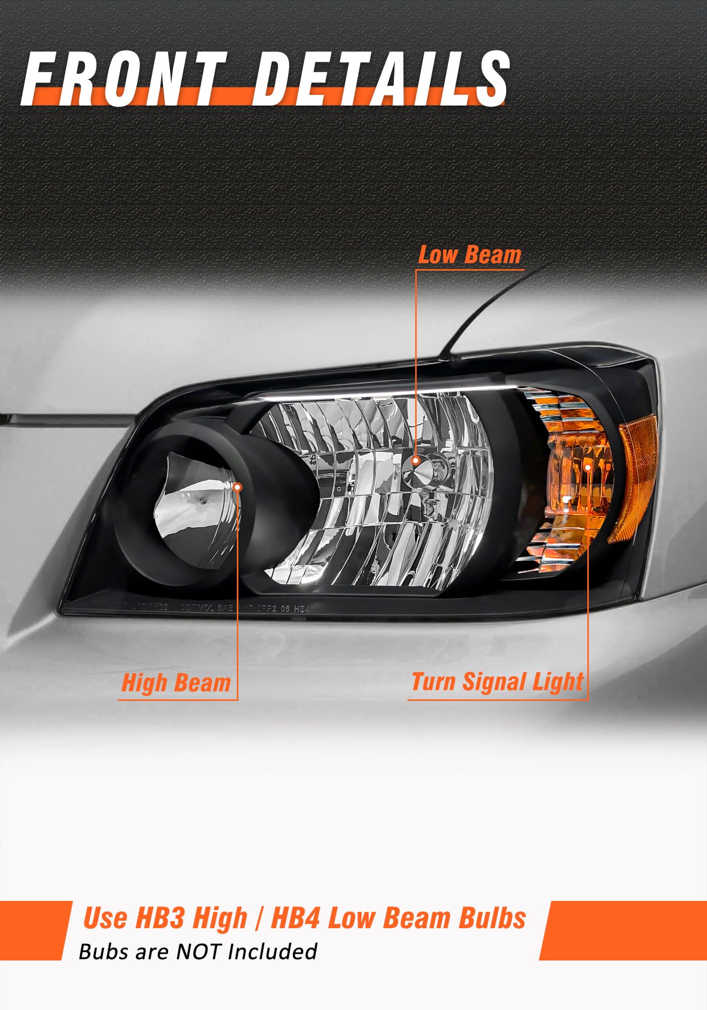 AXLAHA Headlight Assembly for Toyota Highlander 2004 2005 2006 2007 Headlight Black Housing Amber Reflector Headlamp Replacement Pair Left and Right