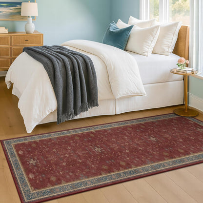 Turkish Kitchen Runner Rugs by [Brand Name] - Non-Skid & Washable | Dark Red, Ideal for Hallway & Bedroom