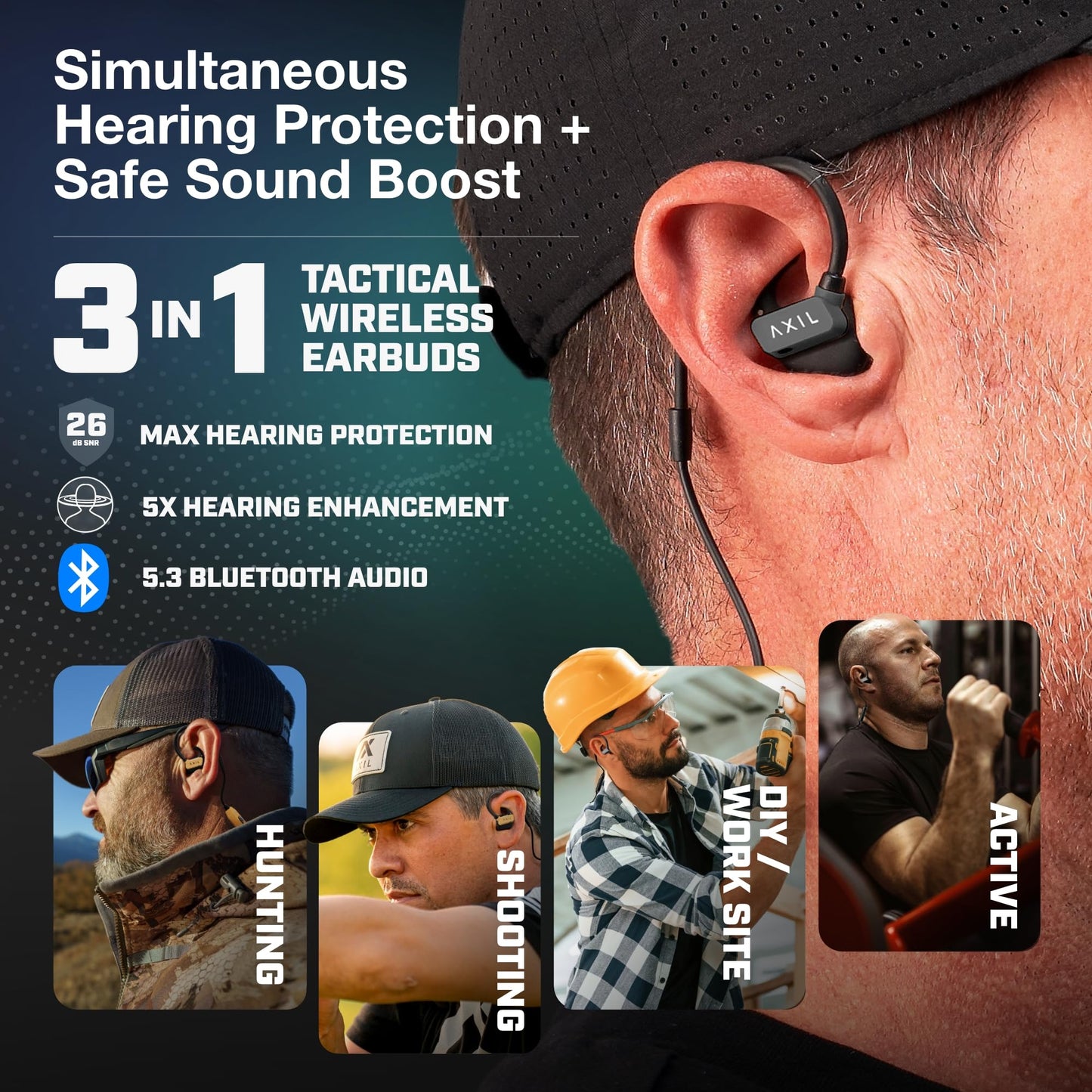 AXIL GS Extreme 3.0 Shooting Ear Protection – Black - Hearing Enhancement & Noise Isolation Bluetooth Earbuds – 5X Hearing Protection for Shooting, Travel, Work and Concerts