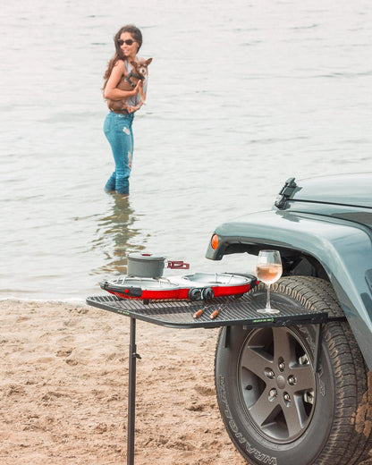 Tire Table Medium Steel Camping Table fits Tires Up to 40" | 50 Pound Capacity | Black Powder-Coated Finish | No Tool or Hitch Required | 23.5" x 27" x 1.5"