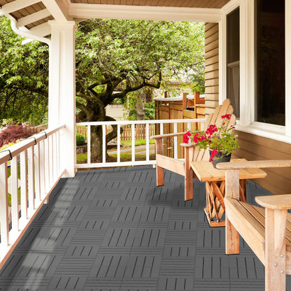 Goovilla Plastic Interlocking Deck Tiles, 36 Pack Balcony Flooring, 12"x12" Waterproof Outdoor Flooring All Weather Use, Patio Floor Decking Tiles for Porch Poolside Backyard Concrete, Dark Grey
