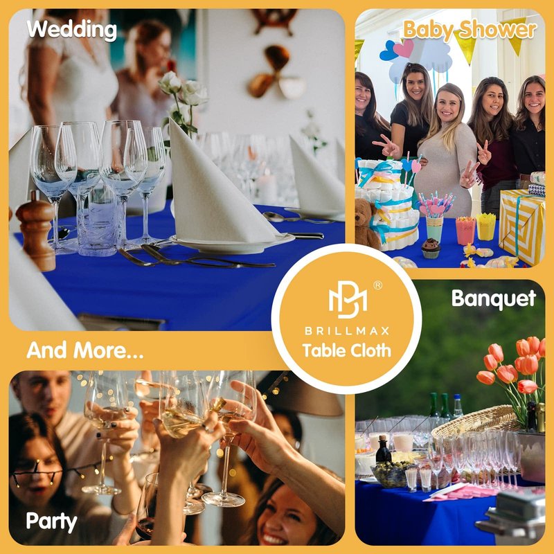 BRILLMAX 6 Pack Royal Blue Tablecloths 60 x 102 Inch for 6ft Rectangle Tables - 150 GSM Polyester Fabric, 15" Standard Drop, Water, Stain & Wrinkle Resistant Cloth Cover for Wedding Dining Buffet