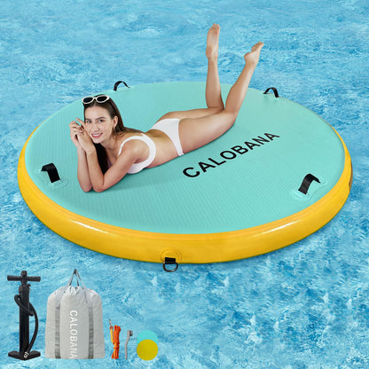 CALOBANA Inflatable Floating Dock Platform, Round Inflatable Floating Island Raft with Portable Storage Carrying Bag for Pool Lake Beach Ocean Party