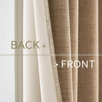 MIULEE Blackout Linen Textured Curtains - Thermal Insulated Room Darkening Drapes | Copper Brown, 42 x 63 Inch (2 Panels)