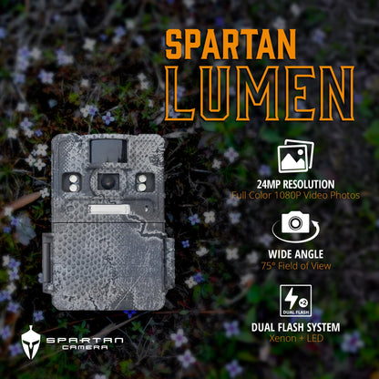 Spartan Camera 2 Pack Lumen Non Cellular Trail Camera HD Video, 24MP Photos, Dual Flash, Full Color Night Vision, 60ft Detection, 75° Wide-Angle, Rugged & Weatherproof