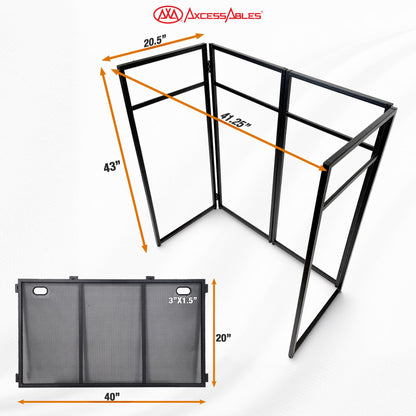 AxcessAbles Portable White DJ Facade Booth with Carry Case – 40" x 20" Tabletop, Steel Frame, and White Scrim | White DJ Table | Event Booth (ES-01X)