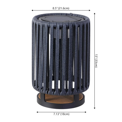 JONATHAN Y 12.5" Charcoal/Black Modern LED Solar Powered Outdoor Lantern, 8.5" x 13" with Faux Rattan Shade, USB-C Rechargeable Cordless Light for Patio Deck Porch Garden JYL2602A
