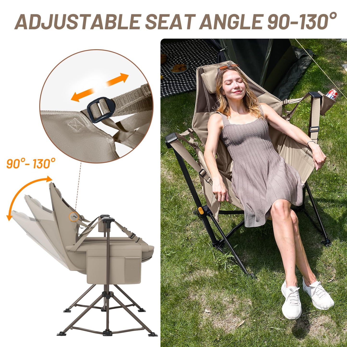 Timber Ridge Hammock Camping Chair with Adjustable Backrest, Portable Hammock Chair Supports 300lbs, Swinging Camping Folding Chairs for Lawn, Travelling and Patio, Tan 2 Pack
