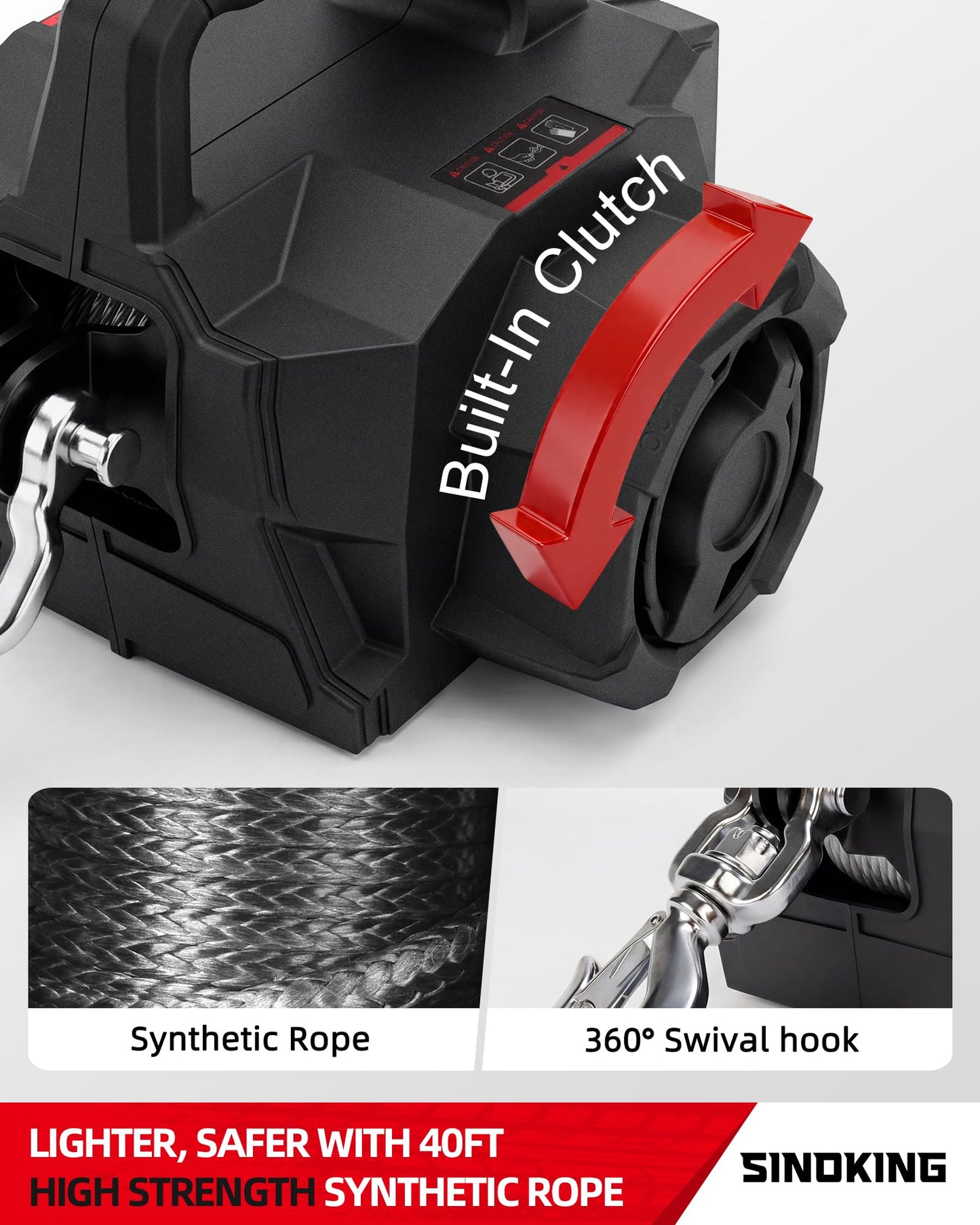 SINOKING 1500 LB Portable Winch, Drill Winch with Universal Drill Fitment, 40 ft Synthetic Rope, Free-Spool Clutch, 360° Swivel Hook for ATV, Farm, Rescue and Trailer Use