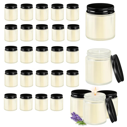 Cmoott 24 Pcs 4 Oz Mason Jar Candles, Lavender Scented Soy Candles Bulk Set for Stress Relief and Relaxation, Great Favors for Wedding, Christmas, Housewarming Gifts (Black, Lavender, 24)