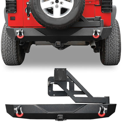 YITAMOTOR Rear Bumper with Tire Carrier Compatible with 2007-2018 Jeep Wrangler JK & Unlimited JKU, Off Road Rock Crawler Full Width Black Bumper w/2" Hitch Receiver & D-Rings