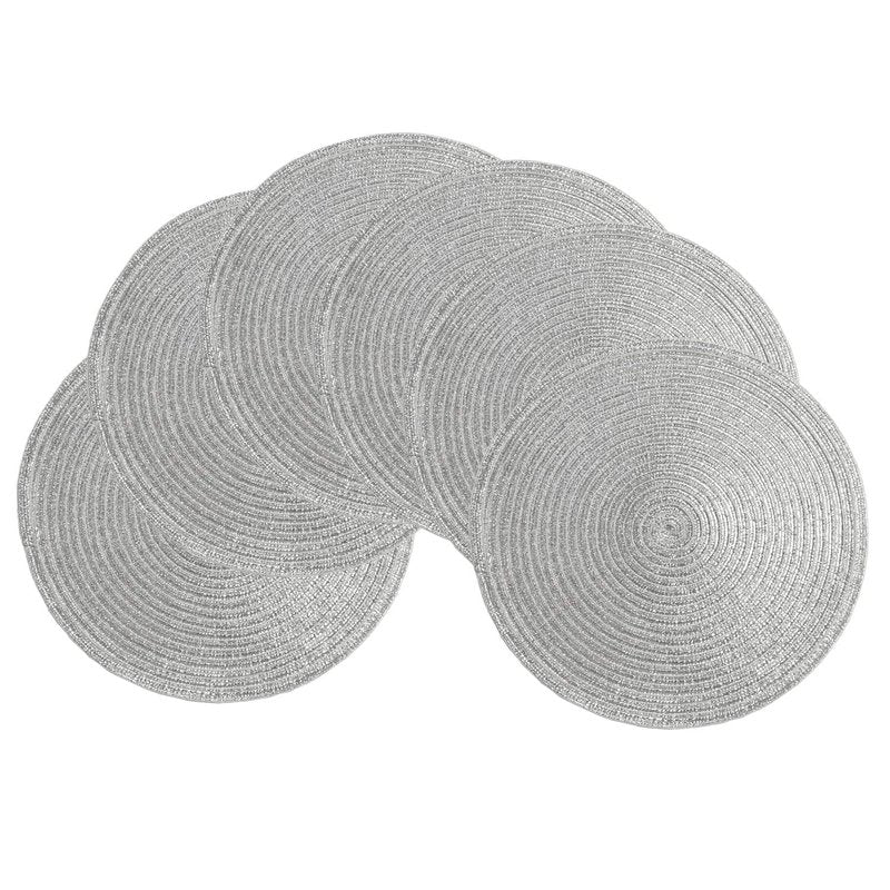 SHACOS Silver Glitter Round Placemats Set of 6 Sparkle Bling Place Mats Glitz Table Mats for Holiday Home Party Wedding Festive Table Decoration (6, Silver)