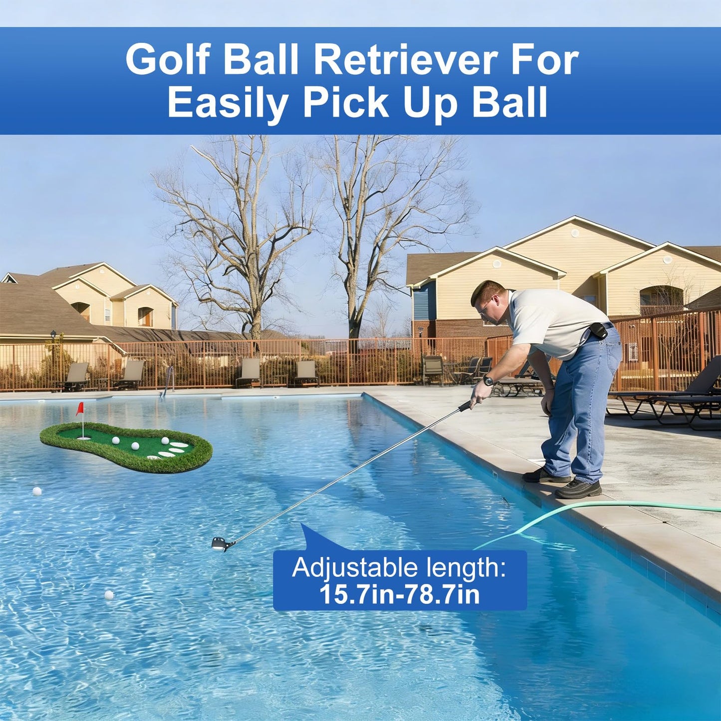 Sagsewful Floating Golf Green for Pool, Floating Chipping Green Mat with Ball Retriever for Pool/Lake, No Drifting Floating Golf Putting Turf Game Set for Golfers