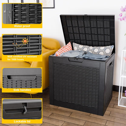Regine Switzerland 37 Gallon Outdoor Deck Box - Lockable Waterproof Storage for Garden Tools & Cushions | Black