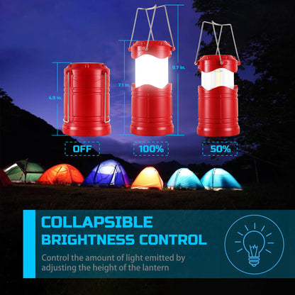 Lichamp LED Camping Lantern, 4 Pack Battery Powered, Portable Collapsible Light, Red, Model CLS-B004RD