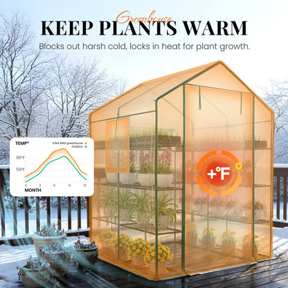 KING BIRD Premium Greenhouse for Outdoors, 56x56x77 in Walk-in Hot House with Thickened Cover, Reinforced Frame, Screen Windows & Mesh Door, 4 Tiers 12 Shelves for Outside Garden Seedlings, Clear
