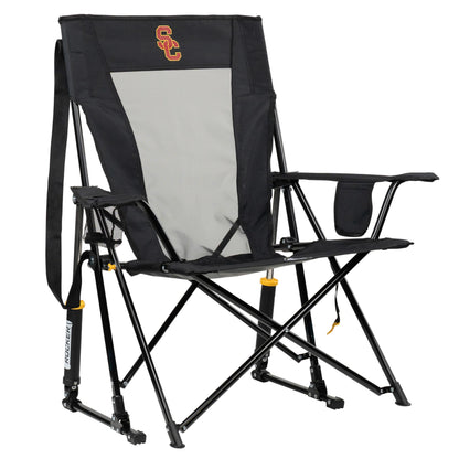 GCI Outdoor Comfort Pro Rocker Camping Chair | Portable Folding Rocking Chair with Durable Armrests & Drink Holder | Official Collegiate Licensed Sideline Sports Chair | USC Trojans