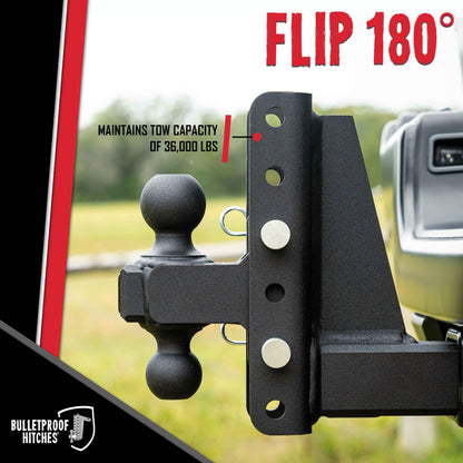 BulletProof Hitches - 3.0" Adjustable Extreme Duty Trailer Hitch (36,000 lb. Rating) - 4" Drop/Rise with 2" and 2 5/16" Dual Ball - Powder Coat, Solid Steel, Corrosion-Resistant