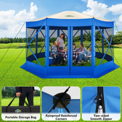 COBIZI Pop Up Gazebo Screen Tent Screen House for Camping, 15x15 Screen Room with Mosquito Netting, Hub Tent Instant Screened Canopy with Carrying Bag and Ground Stakes, Blue
