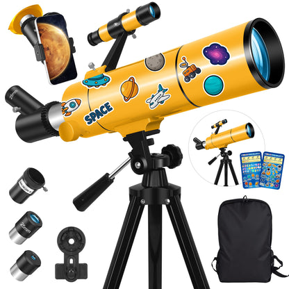 MEEZAA Telescope for Adults & Kids, 80mm Aperture 500mm Portable Refractor Telescope for Astronomy Beginners, Professional Travel Astronomical Telescopes with Tripod, Stickers, Phone Adapter, Backpack
