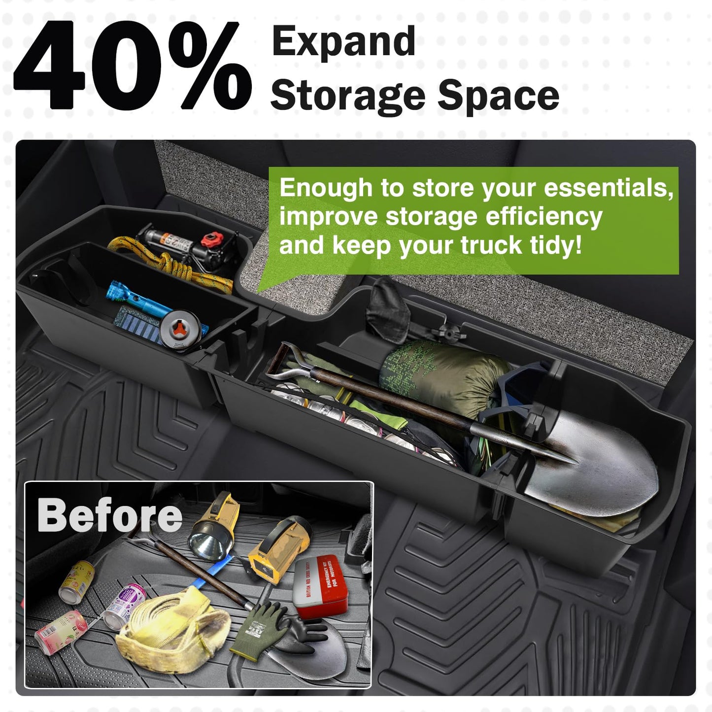 Mixsuper Liner Under Seat Storage for 2019-2026 Chevy Silverado 1500/GM Sierra 1500 & 2020-2025 Silverado/Sierra 2500HD/3500HD, ABS 6PCS Kit with Mesh Pocket & Inner Bin, Silverado Accessories Black
