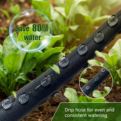 Soaker Hose 100FT - Thickened Flat Drip Irrigation Hose | Leak-Free Design, Saves 80% Water (2 Pack)