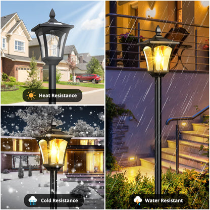 ILANCK 64 Inch Solar Lamp Post Light with Planter, 60 High Lumens Street Light, Solar Post Lights Waterproof for Garden, Pathway, Lawn, Driveway, Front Back Door Outdoor Pole Lamp（Warm）