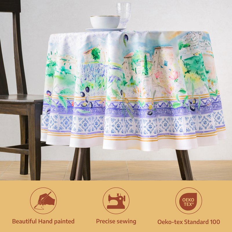 Maison d'Hermine Premium Table Cloth Round Table 100% Cotton 70 Inches Tablecloth Reusable Decorative Everyday Use for Dining Room, Farmhouse, Home, Party, Festive & Wedding - Luberon