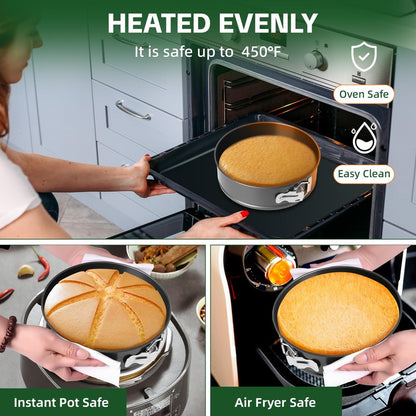 FLEEODAN 9 Inch Nonstick Springform Pan - Cheesecake Pan with Removable Bottom, Round Baking Mold for Cheesecake, Pie, Desserts & More - Baking Bakeware Accessory, Matte Black
