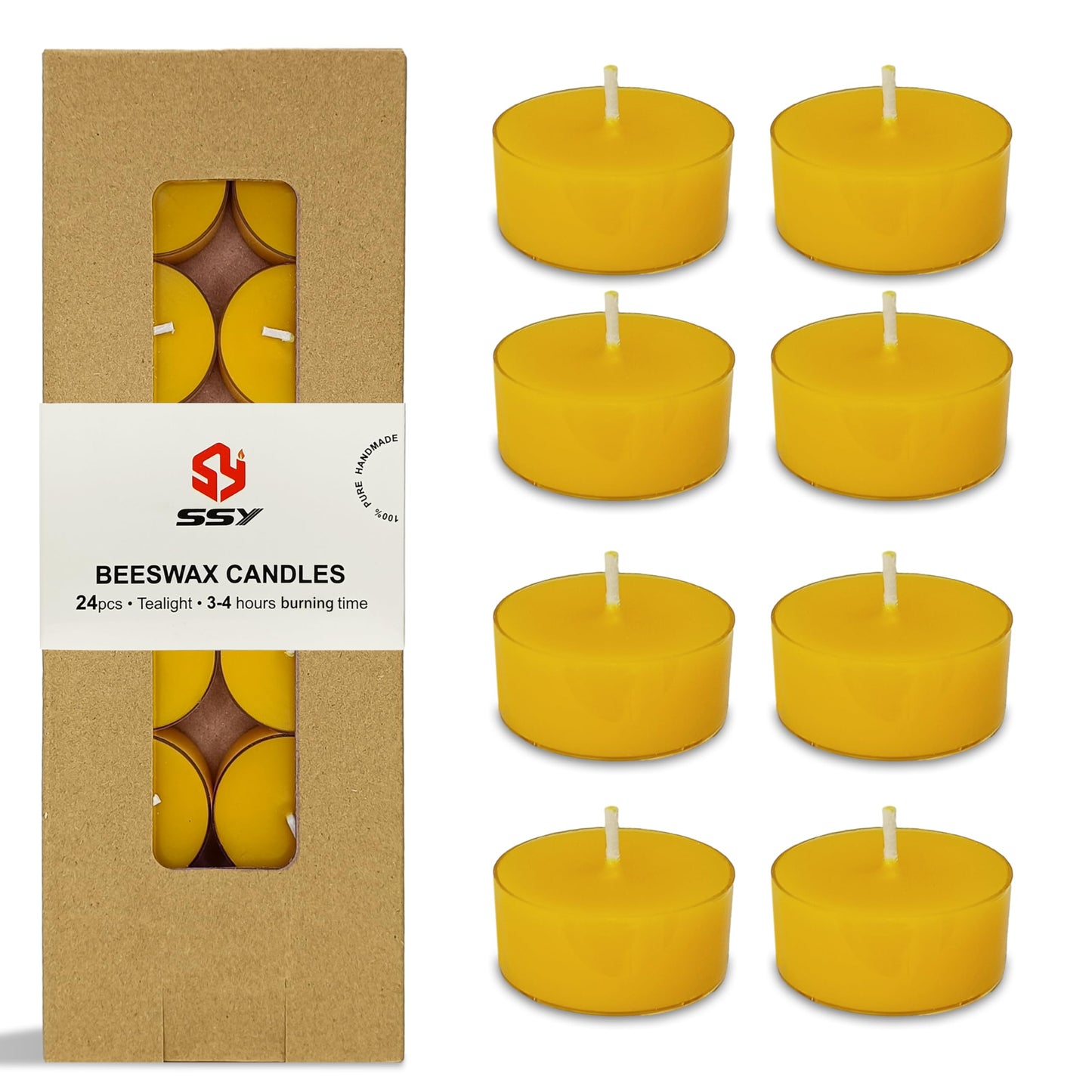 Tea Lights Yellow Tea Candles Set of 24 – Tealight Candles with Lemon Scent, Long Burning Handmade Tealights for Wedding Meditation Home Decor Gift