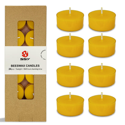 Tea Lights Yellow Tea Candles Set of 24 – Tealight Candles with Lemon Scent, Long Burning Handmade Tealights for Wedding Meditation Home Decor Gift
