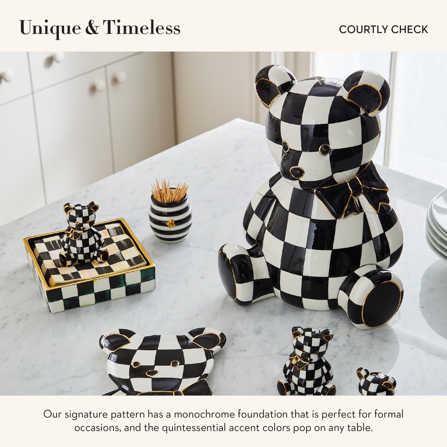 MACKENZIE-CHILDS Courtly Bear Cookie Jar, Cute Cookie Jar for Kitchen or Dining Room