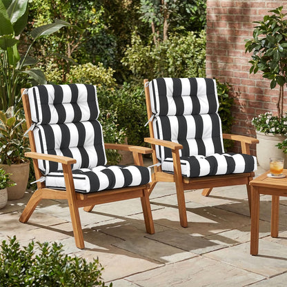 TWLEAR Outdoor High Back Patio Chair Cushions, Tufted Rocking Chair Cushions, Adirondack Cushions for Garden Porch Home Office Chair Use, 44” x 22” x 4”, 2 Pack, Cabana Black