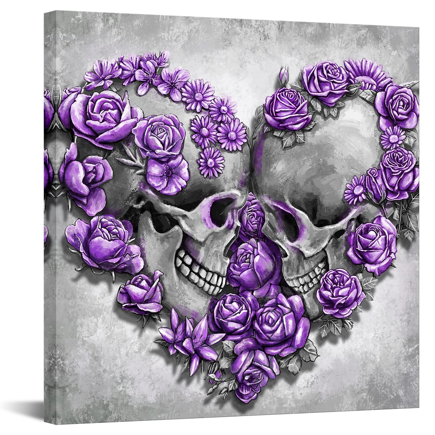 Artsbay Skull Wall Art Purple Skeleton Wall Decor Gothic Painting for Halloween Bedroomm Living Room 20" x 20"