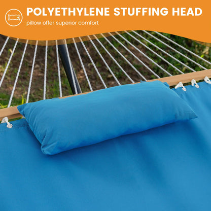 Lazy Daze Hammocks 12 FT Sunbrella Fabric Hammock non-fading with Spreader Bars and Free Pillow Fits for 2 Persons, All Weather and Fade Resistant for Patio Yard, 450 lbs Capacity, Canvas Pacific Blue
