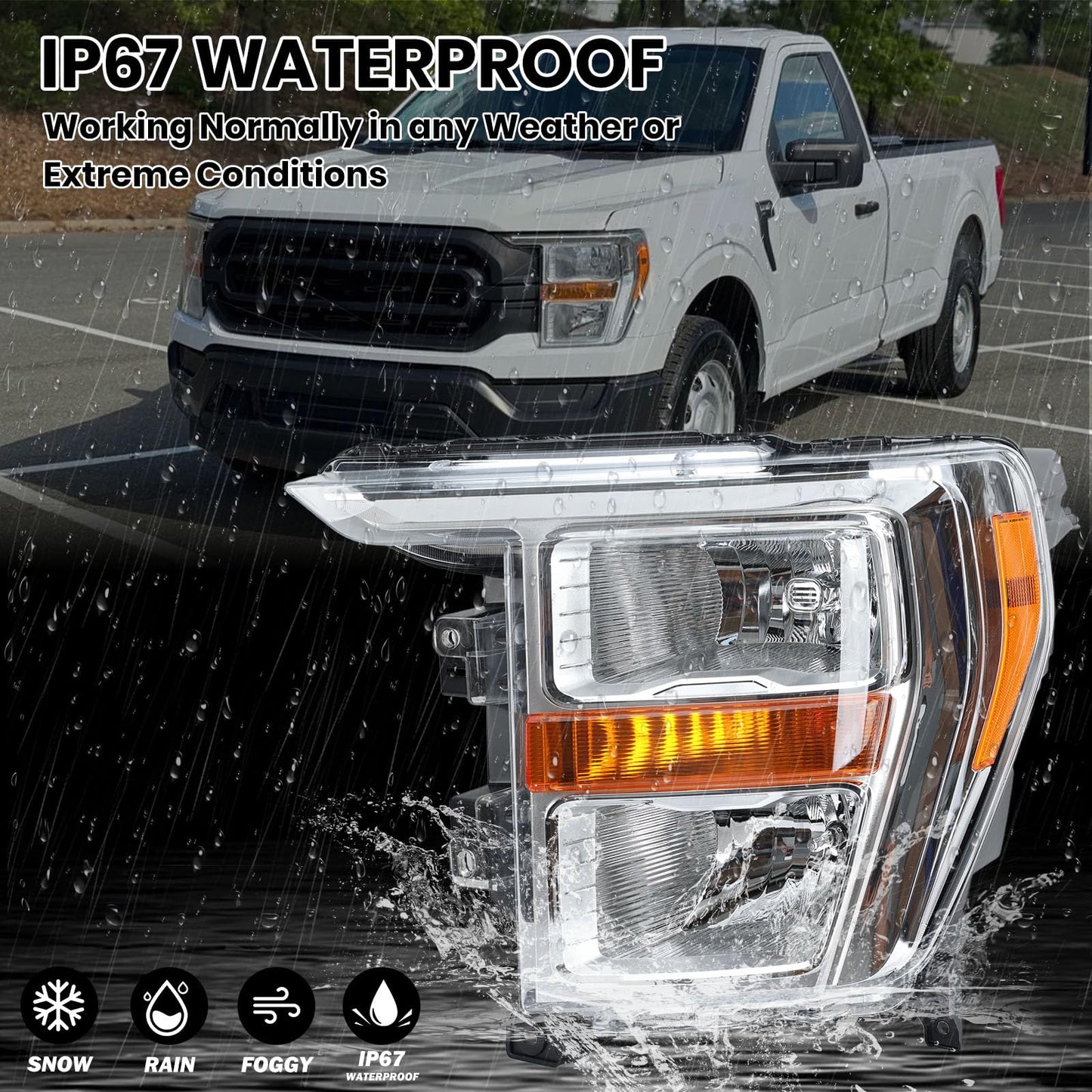 Headlight Compatible with 2021 2022 2023 Ford F150 XL XLT Left Driver Side Part Numbers ML3Z-13008-K FO2503409 Halogen Head Light