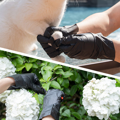 OKIAAS Black Plastic Gloves (100-Count) Latex Free, for Kitchen Cooking Salon| Food Handling Serving, Hair Dying Coloring Gloves Medium