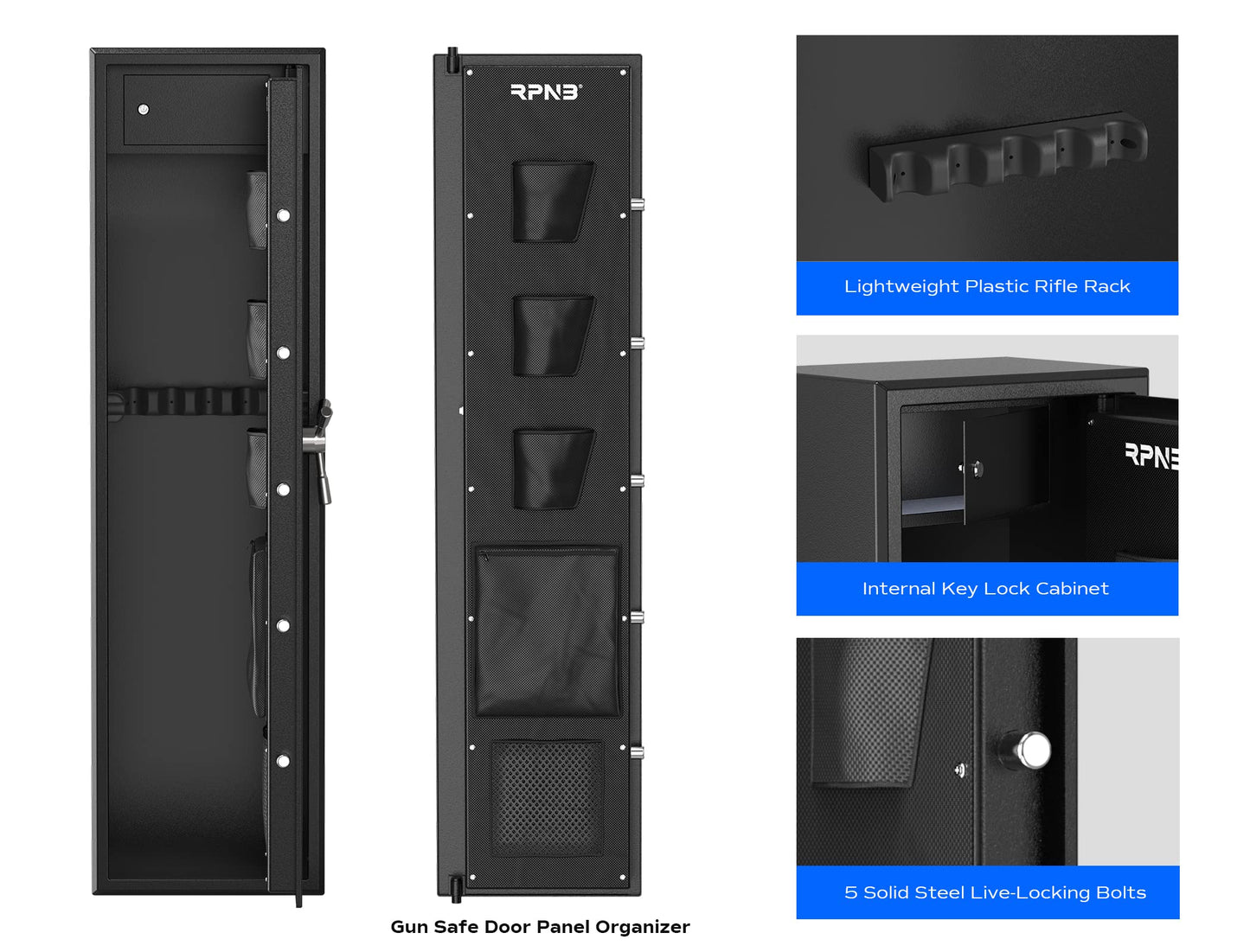 RPNB Large Biometric Rifle Safe,7-Gun Electronic Gun Security Cabinet,Quick Access Fingerprint Long Metal Rifle Gun Security Cabinet with 3 Spoke Safe Handle,Door Organizer,Separate Pistol/Ammo Area