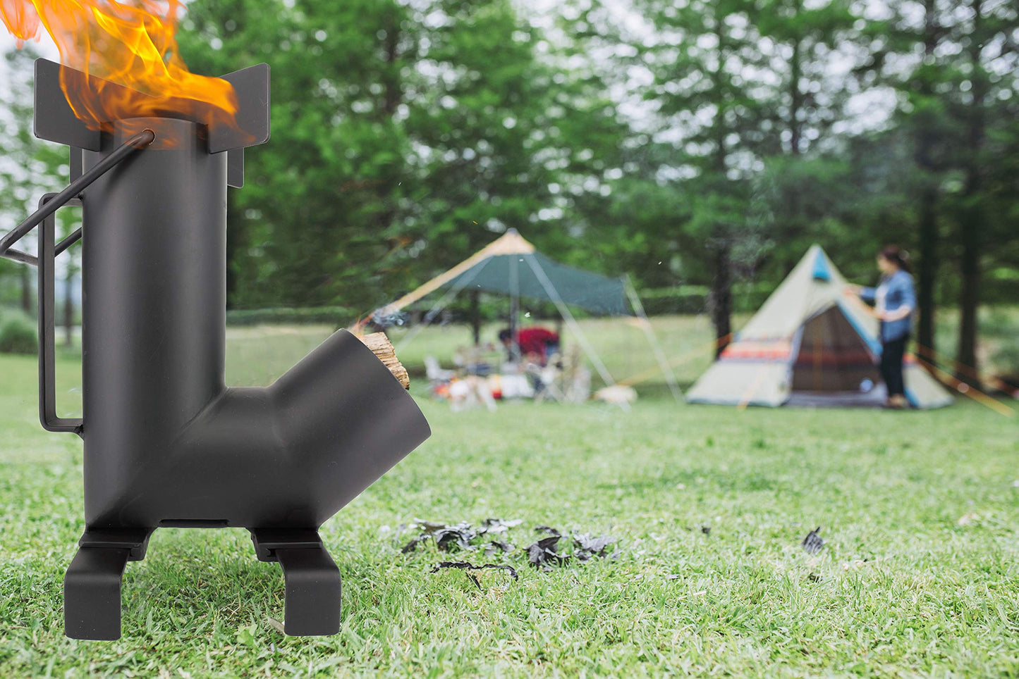 Camping Rocket Stove and 16 Inch Cast Iron Griddle Pizza Pan by StarBlue