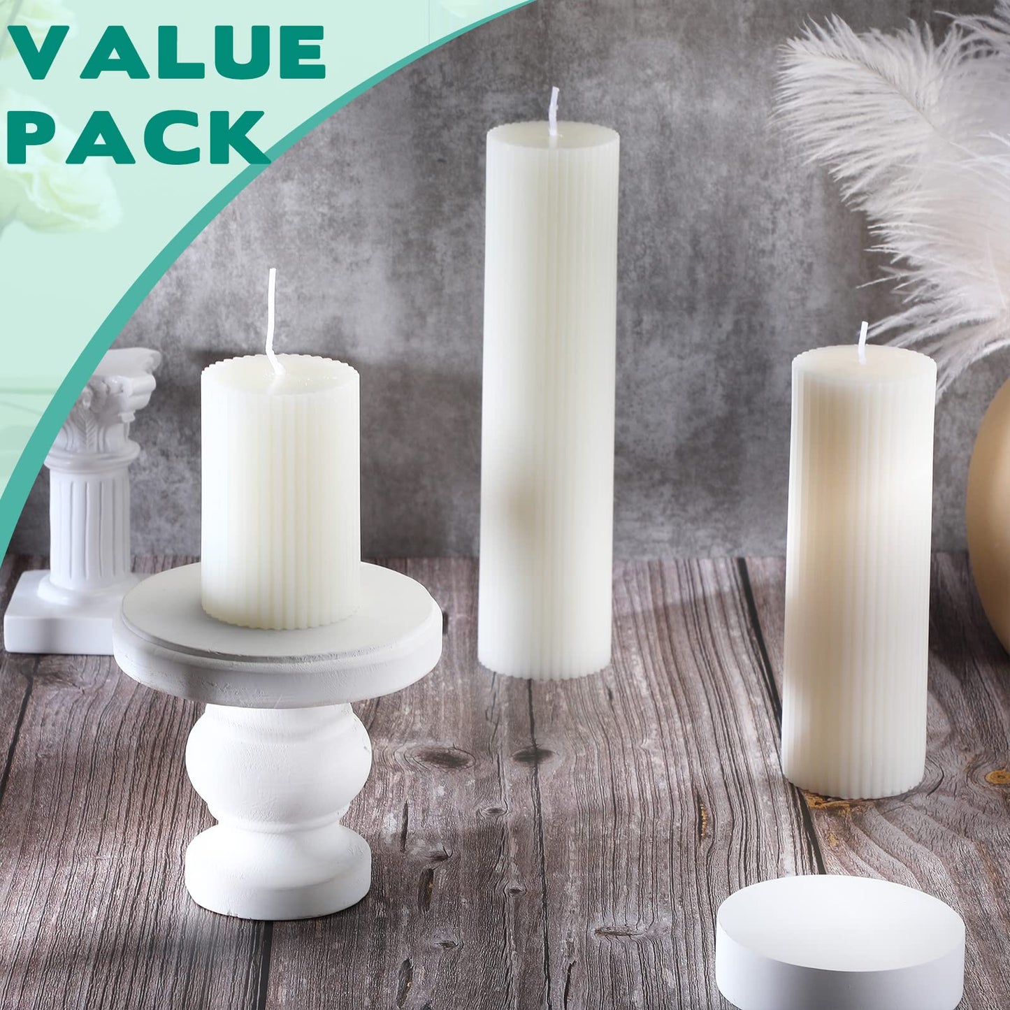 Set of 12 Ribbed Pillar Candles Soy Wax Home Decor Modern White Candles with Cotton Wick for Wedding Home Restaurants Spa Church Decoration