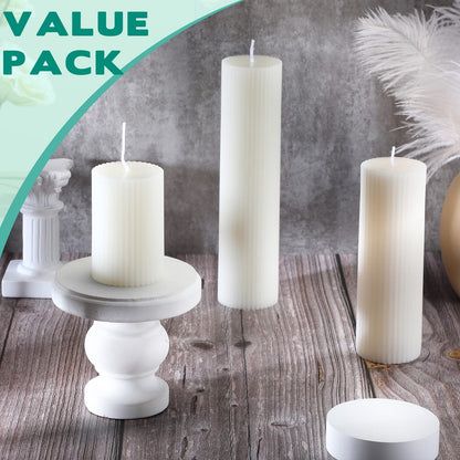 Set of 12 Ribbed Pillar Candles Soy Wax Home Decor Modern White Candles with Cotton Wick for Wedding Home Restaurants Spa Church Decoration