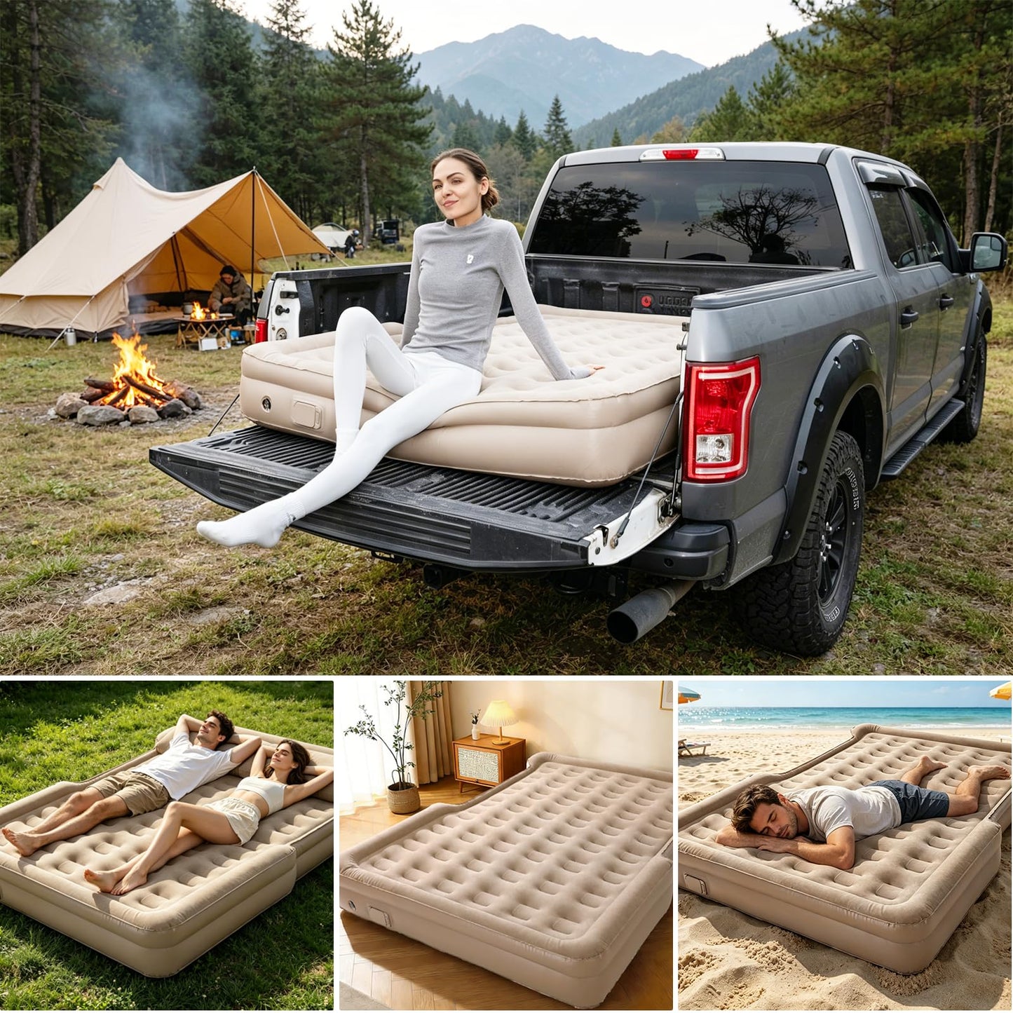 MIRUNNY Truck Bed Air Mattress for 5.5-6.7Ft,Pickup Airbed with Wireless Rechargeable Pump,Inflatable Air Mattress for Travel,Outdoor & Road Trips,Fits F-150 / Ram/Silverado Full-Size Trucks