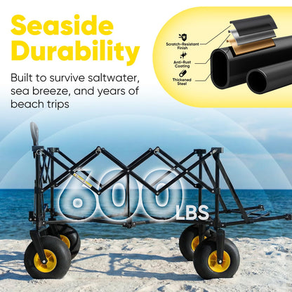 Sekey Heavy Duty Beach Wagon with 9" Big Sand-Proof Wheels, 300L Oversized Foldable Beach Cart with Cooler| Adjustable Handle & Balloon Tires for Sand, Camping,Vacation