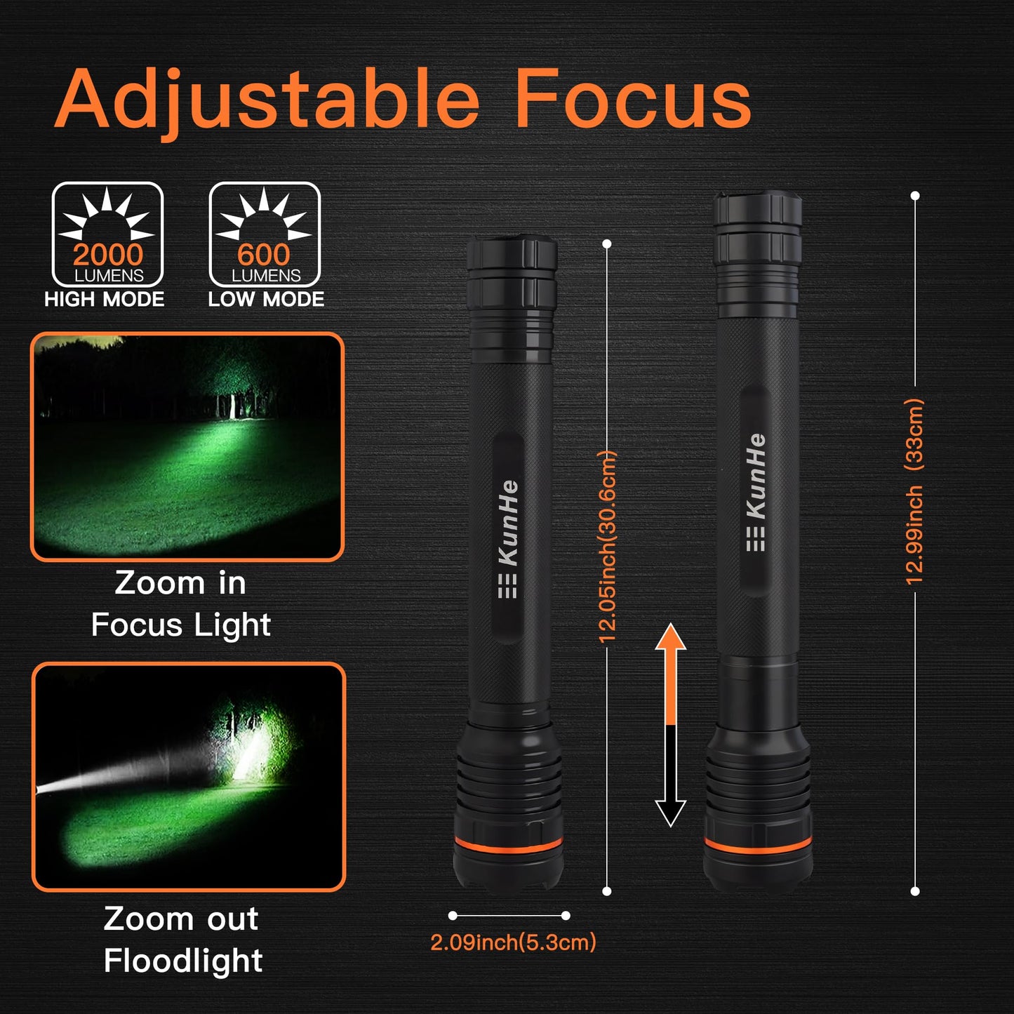 KunHe 10 Pack Heavy Duty 4D Cell LED Flashlights Large Aluminum Zoomable High Lumens 2000 LM Police Flash Light- Big Flashlight for Home Emergency Power Outages Camping Car(Batteries not Included)