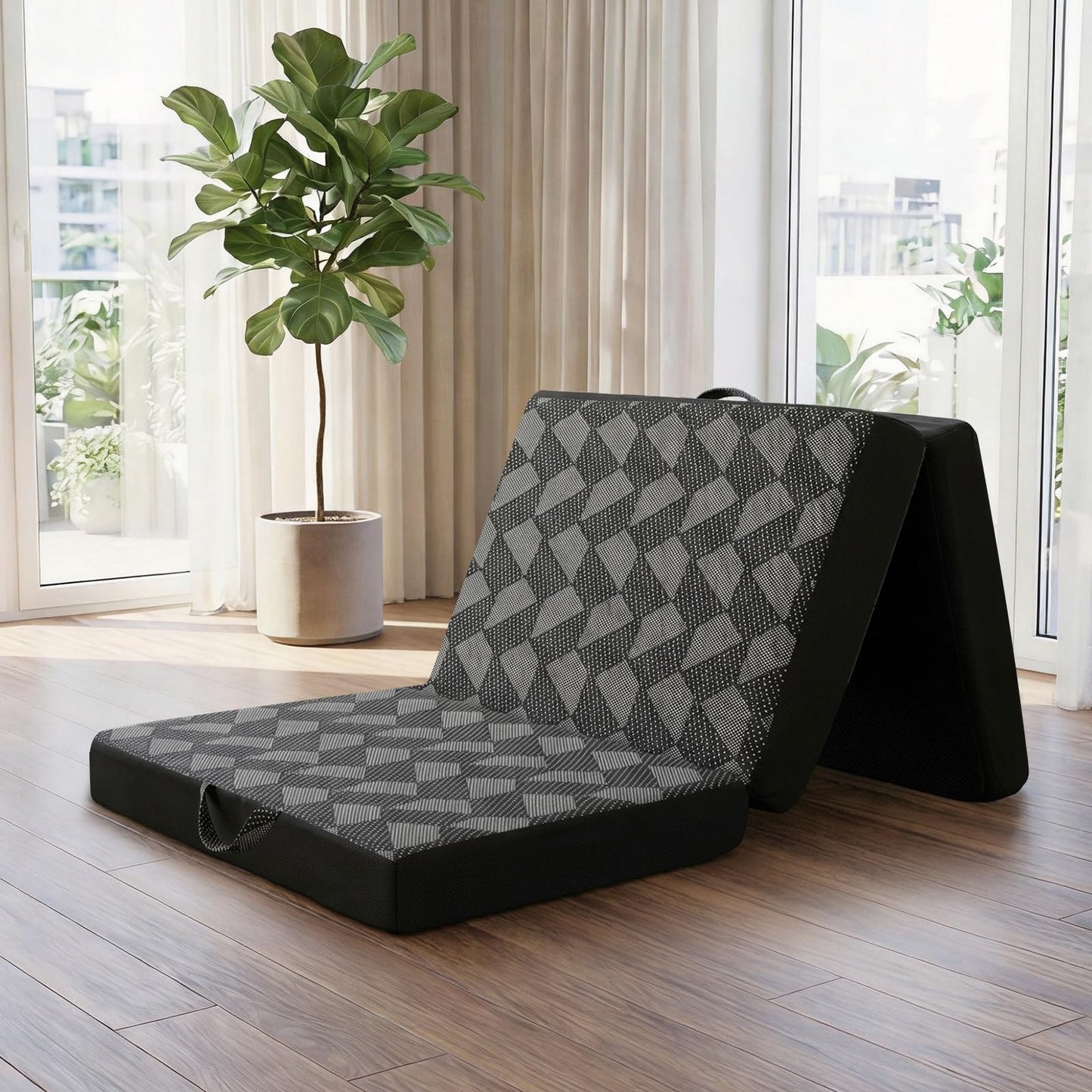 Tri Folding Mattress Twin Size - Memory Foam Tri-fold Mattress, Handle & Non-Slip Bottom, Portable Foldable Sofa Bed Floor Chair for Travel RV Camping Guest Yoga - 4 Inch, 75" 38"x4"