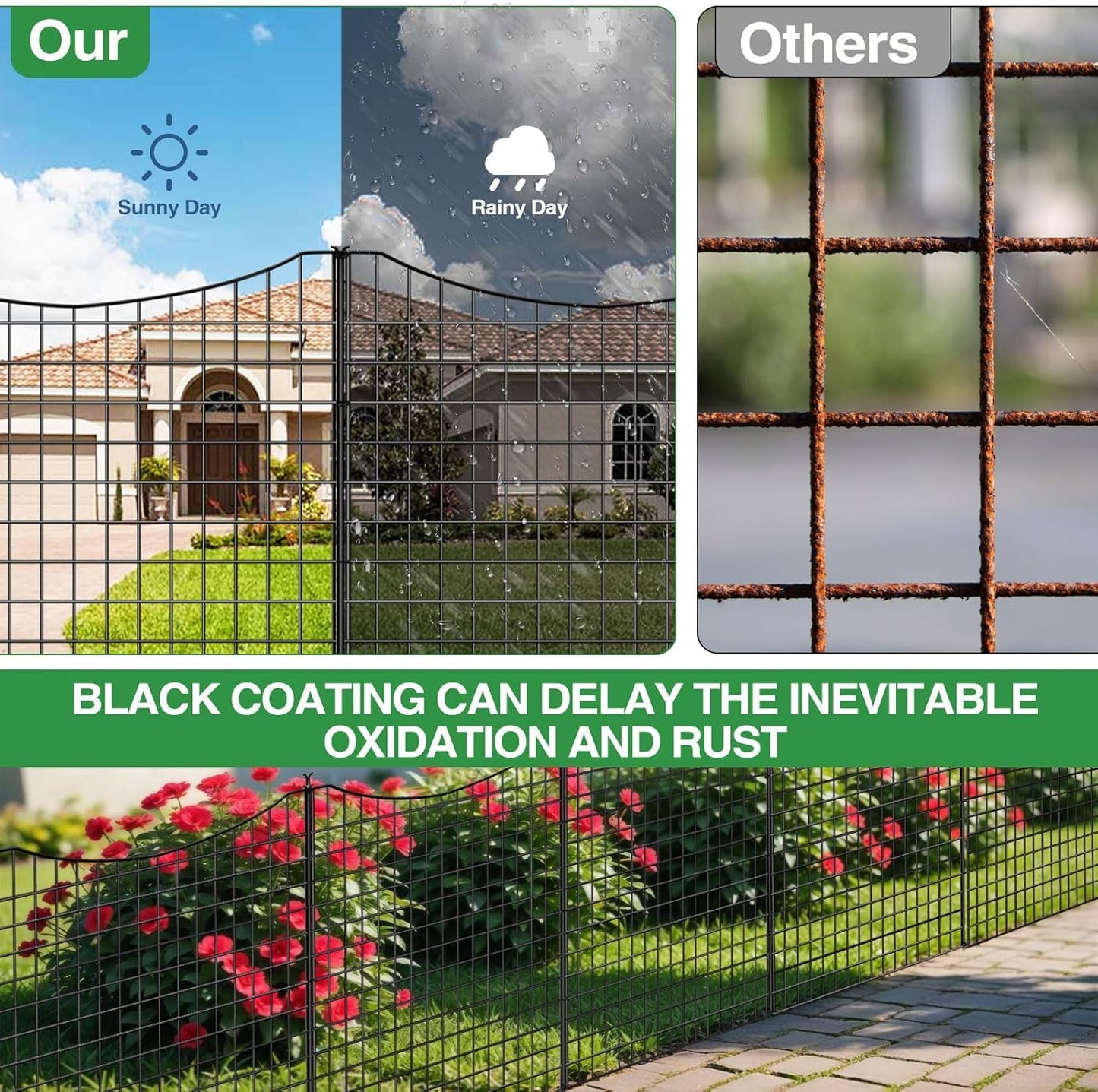 10 Panels No Dig Dog Fence Outdoor for Yard, 48 in (H) x 23.6 ft (L) Animal Barrier Fence Rustproof Metal Wire Panel Border for Dog, Tall Garden Fenceing Panels Temporary Ground Stakes for Yards,Patio