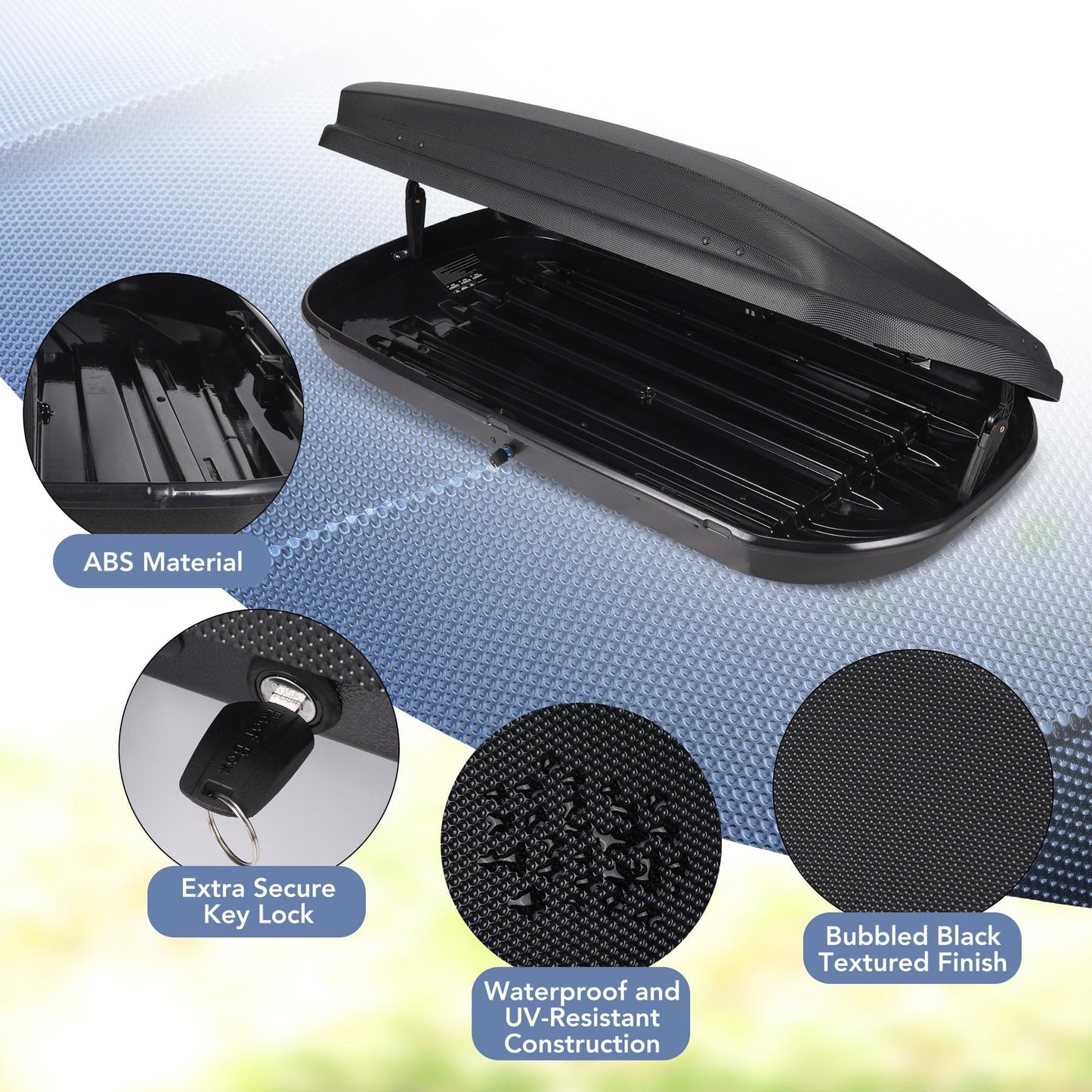 Rooftop Cargo Box Carrier for Car Storage, 12 Cubic Ft Car Top Mount Aero Hard Shell Dual-Side Opening, 165 LBS Weight Capacity Weatherproof Roof Mount Travel Luggage Storage, Secure Straps & Keys