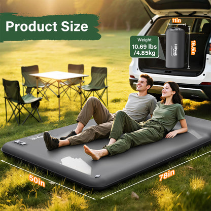 HiiPeak Double Camping Sleeping Pad with Electric Pump, 3" Thick 2 Person Self Inflating Memory Foam Mattress Pad with Pillow, Portable Sleeping Mat for Travel, Car, Tent, Full Size (Gray)