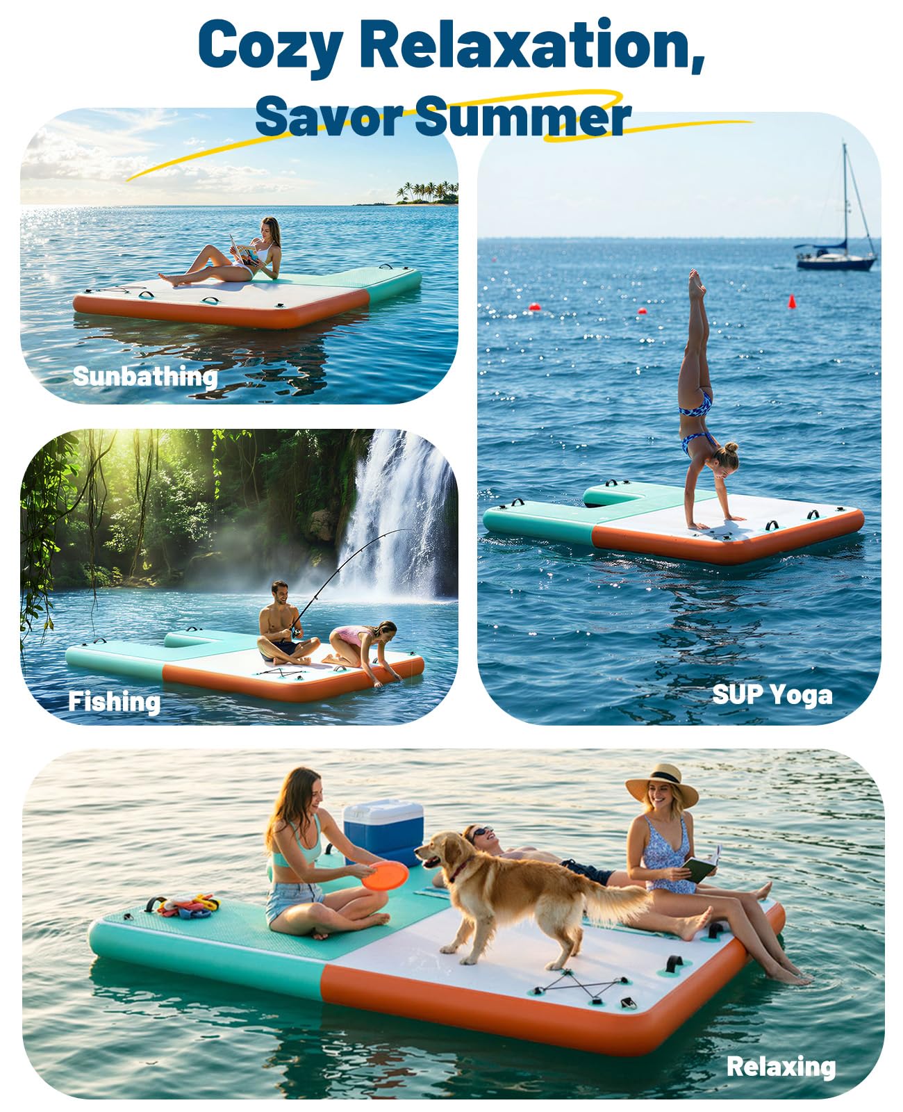HeySplash Inflatable Floating Dock, 8×6ft Floating Docks with Anti-Slip Surface Water Access, Inflatable Dock Floating Docks for Lakes Pools Boats Oceans, Up to 4-6 People